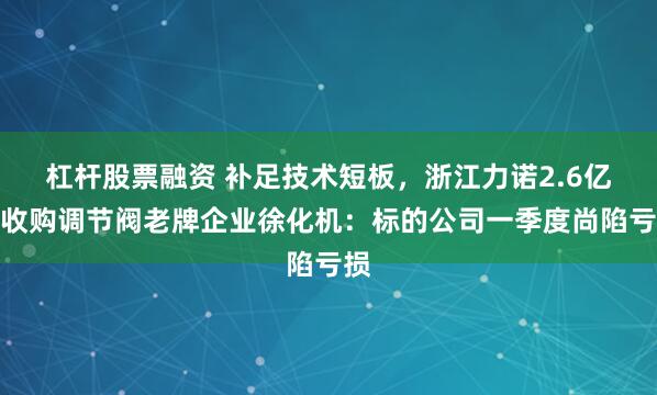 杠杆股票融资 补足技术短板，浙江力诺2.6亿元收购调节阀老牌企业徐化机：标的公司一季度尚陷亏损