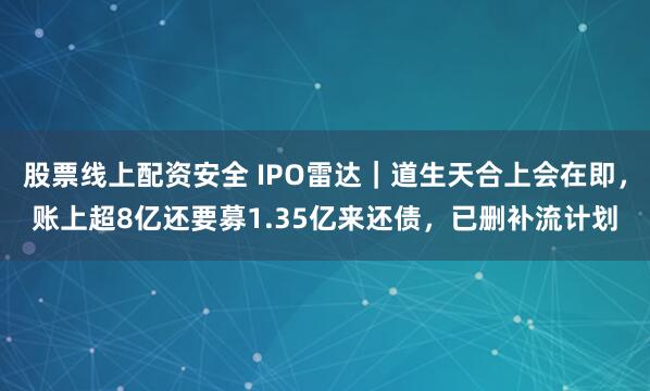 股票线上配资安全 IPO雷达｜道生天合上会在即，账上超8亿还要募1.35亿来还债，已删补流计划