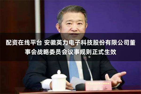 配资在线平台 安徽英力电子科技股份有限公司董事会战略委员会议事规则正式生效