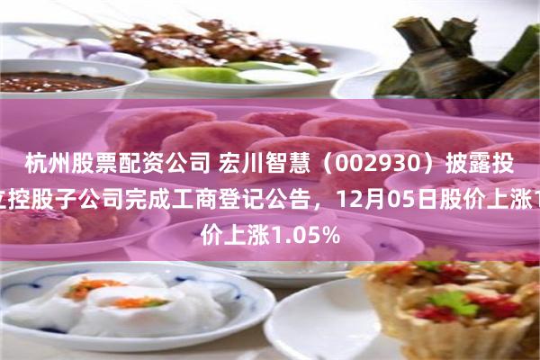 杭州股票配资公司 宏川智慧（002930）披露投资设立控股子公司完成工商登记公告，12月05日股价上涨1.05%