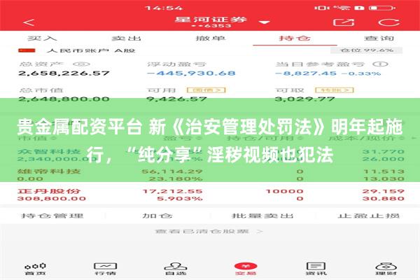 贵金属配资平台 新《治安管理处罚法》明年起施行，“纯分享”淫秽视频也犯法