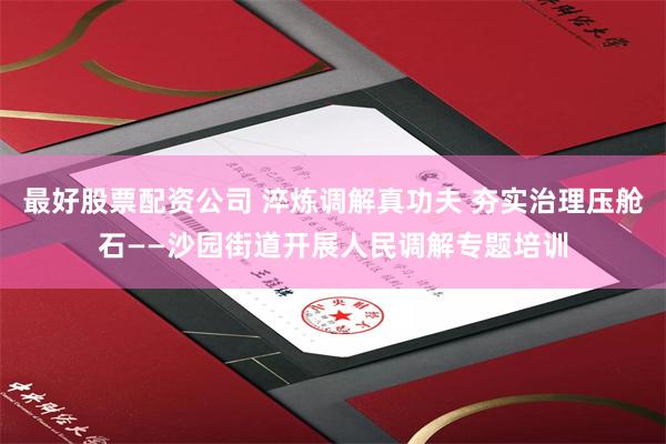最好股票配资公司 淬炼调解真功夫 夯实治理压舱石——沙园街道开展人民调解专题培训