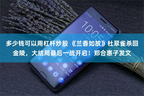 多少钱可以用杠杆炒股 《兰香如故》杜翠雀杀回金陵，大结局最后一战开启！郑合惠子发文